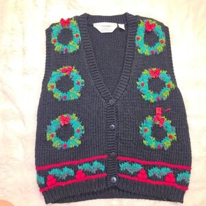 Blair Boutique Sweater Vest Women Medium Navy Blue‎ Excellent Christmas Wreath
